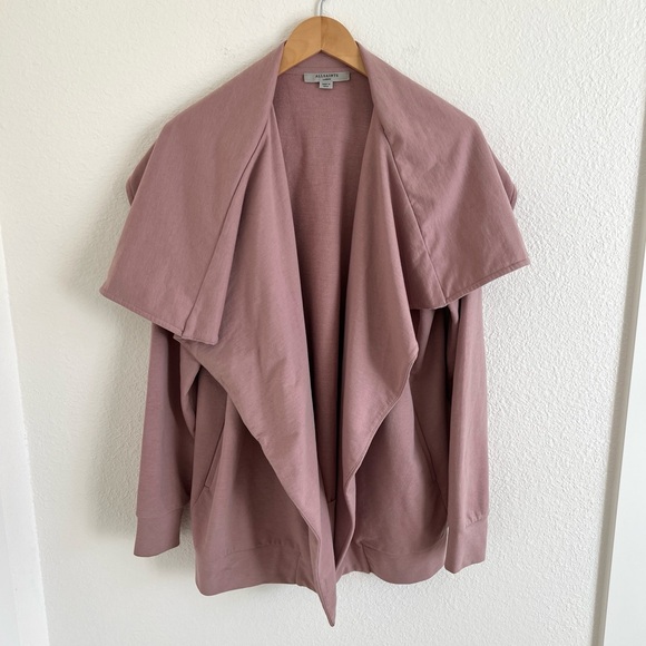 ALL SAINTS shirt / mauve rose pink Delia sweatshirt cardigan / size L - Picture 2 of 7